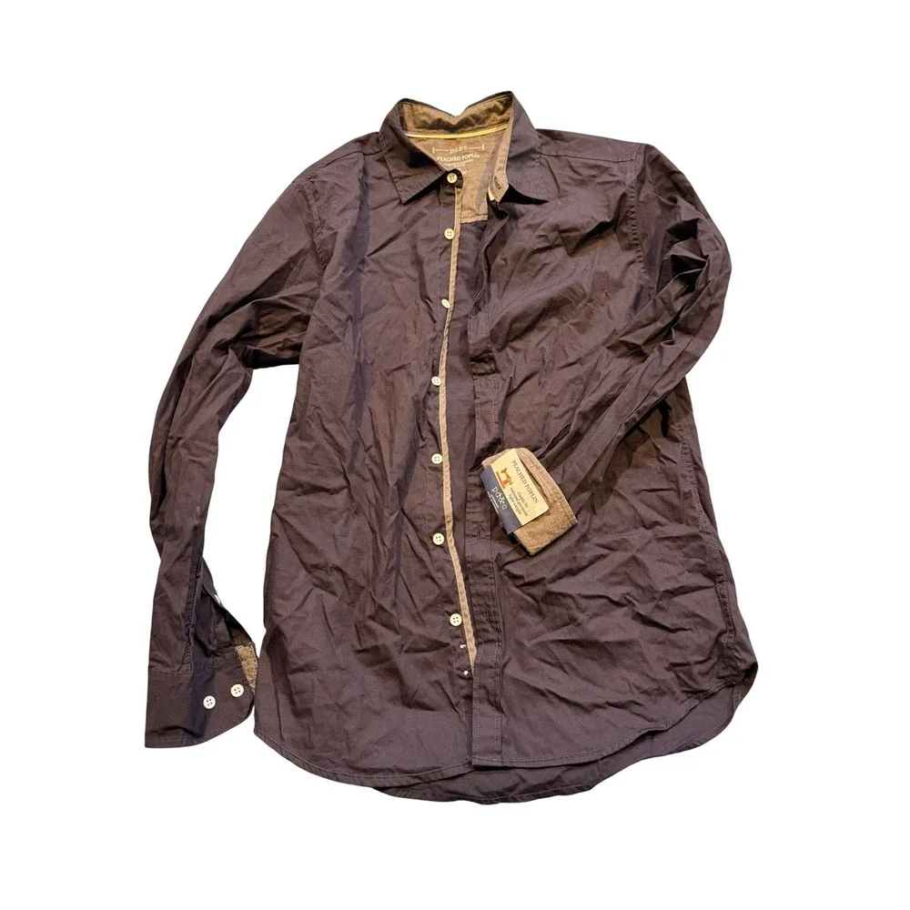 pd&c Peached‎ Poplin Tailored Garment Classic Fit Mens Navy Button Down Shirt S